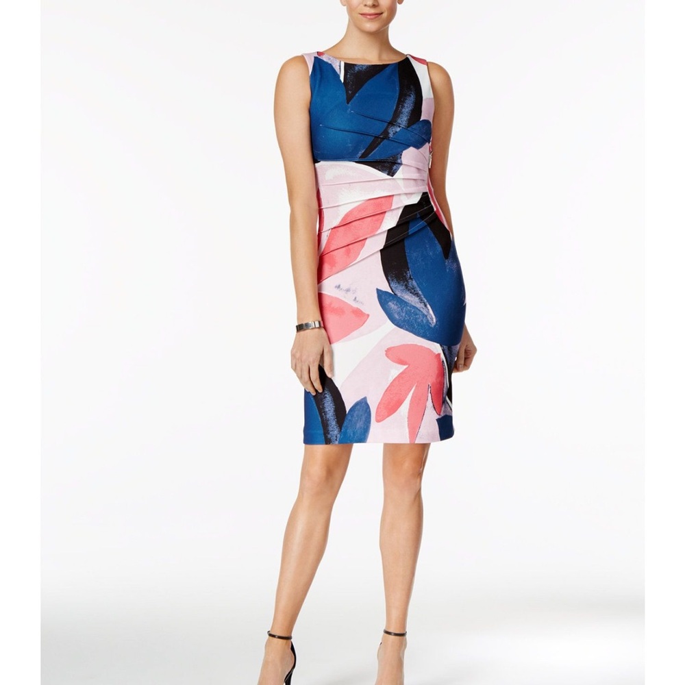 Elegant Blue and Pink Floral Dress